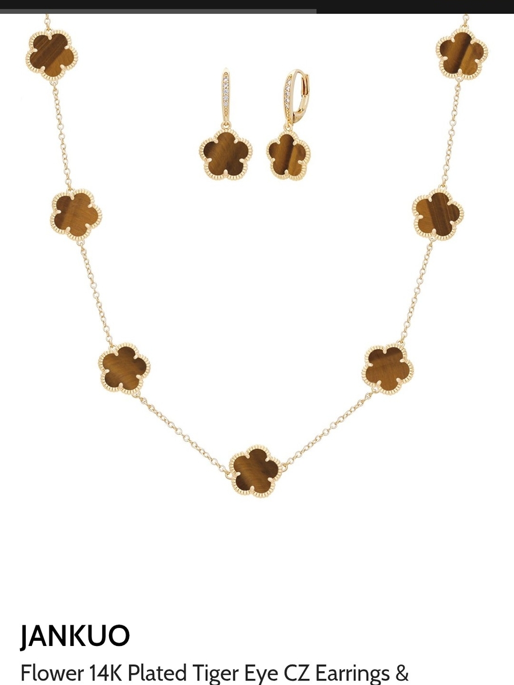 NWT, Gold Tiger Eye Flower Necklace and Earrings Set